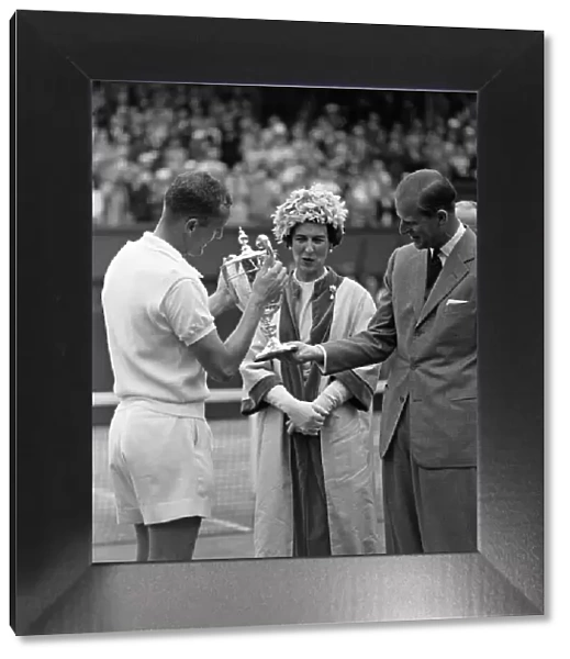 1960 Wimbledon Championships - Mens singles final. Winner Neale Fraser is presented