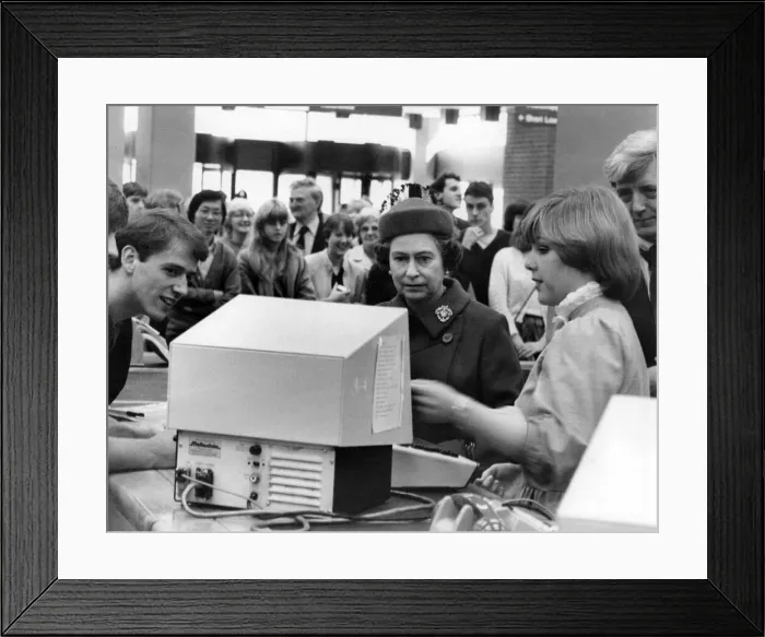 Framed Print : Queen Elizabeth II visits Manchester. The Queen watches a demonstration of Framed Print : Queen Elizabeth II visits Manchester. The Queen watches a demonstration of