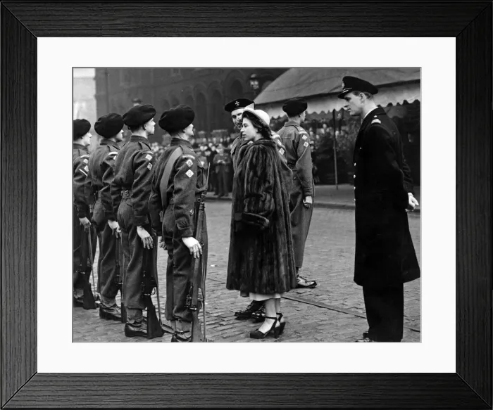 Framed Print : Princess Elizabeth inspecting the Guard of Honour provided by the 8th Ardwick Battalion Framed Print : Princess Elizabeth inspecting the Guard of Honour provided by the 8th Ardwick Battalion