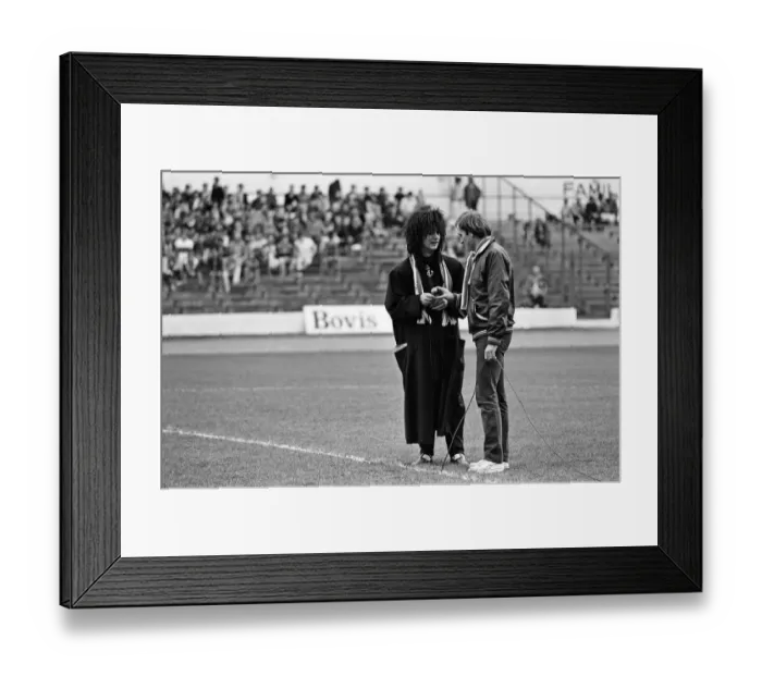 Framed Print : Boy George at Chelsea FCs ground to film a video for Culture Clubs