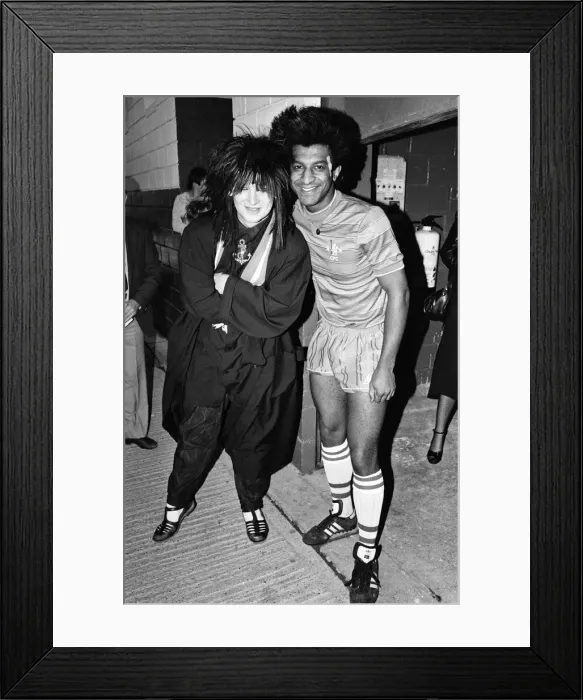 Framed Print : Boy George at Chelsea FCs ground to film a video for Culture Clubs Framed Print : Boy George at Chelsea FCs ground to film a video for Culture Clubs