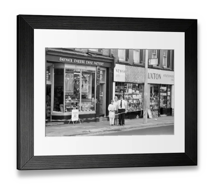 Framed Print : Smithdown Road shopkeepers Mrs Anne Lev (right) and Mrs Elsie Luxton and her son Framed Print : Smithdown Road shopkeepers Mrs Anne Lev (right) and Mrs Elsie Luxton and her son