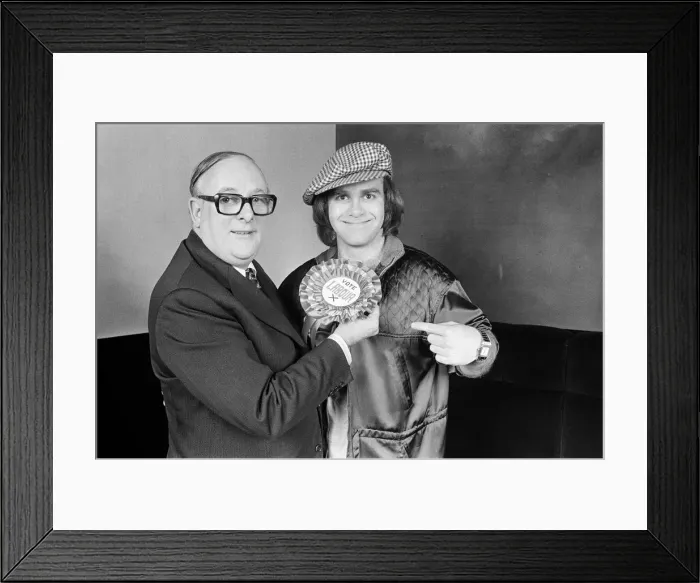Framed Print : Denis Howell Labour Minister of State for Sport with pop star Elton John Framed Print : Denis Howell Labour Minister of State for Sport with pop star Elton John