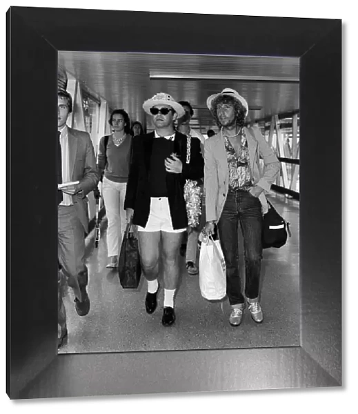 Elton John arriving at Heathrow Airport from Antigua. 20th August 1981