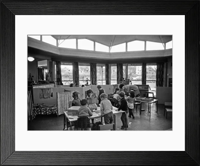 Framed Print : Classroom at St Mary Redcliffe Nursery School, Bristol. The school has been built into Framed Print : Classroom at St Mary Redcliffe Nursery School, Bristol. The school has been built into
