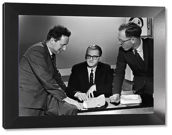 Robert Cant, in the middle, during TV University filming. 3rd September 1964