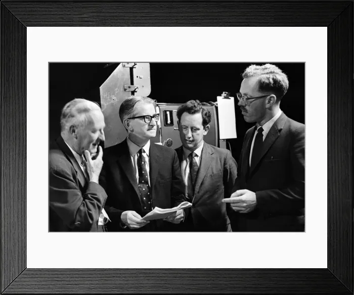 Framed Print : Robert Cant, second from the left, during TV University filming. 3rd September 1964 Framed Print : Robert Cant, second from the left, during TV University filming. 3rd September 1964