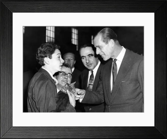 Framed Print : Prince Philip, Duke of Edinburgh stakes Smokey, the works cat at Daniel Adams Boiler Framed Print : Prince Philip, Duke of Edinburgh stakes Smokey, the works cat at Daniel Adams Boiler