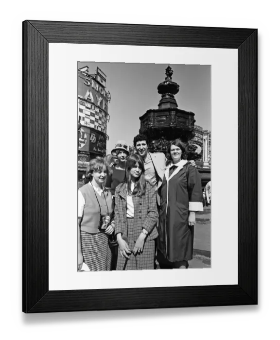Framed Print : Big thrill for four girls who have flown to London - the swinging city - to attend