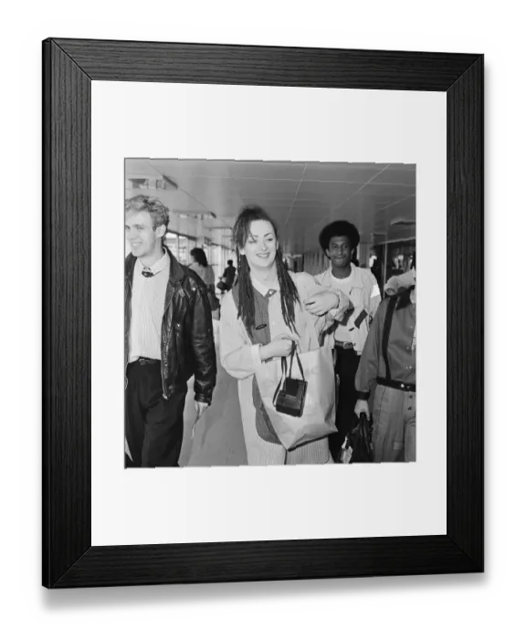 Framed Print : Culture Club leave Heathrow Airport, London for New York and an 8 day promotion visit