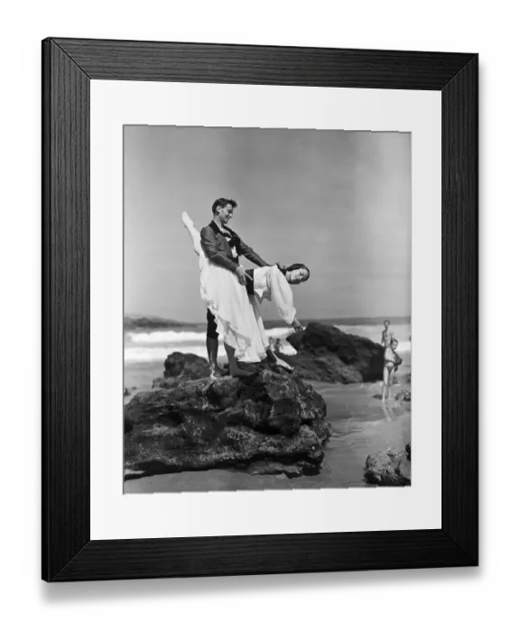 Framed Print : George Skibine and Maria Tallchief, Ballet Dancers performing routine on the beach Framed Print : George Skibine and Maria Tallchief, Ballet Dancers performing routine on the beach