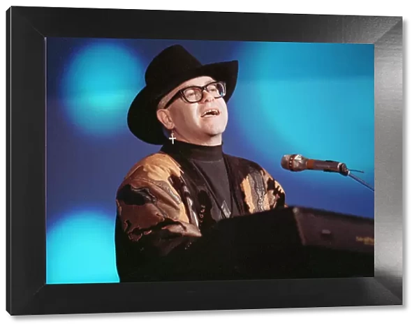 Elton John performing at the Sanremo Music Festival. 23rd February 1989
