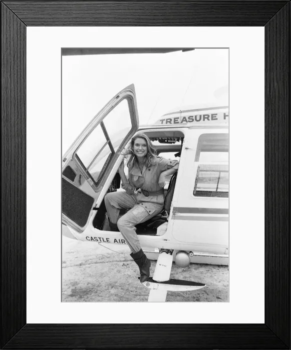 Framed Print : Anneka Rice, pictured in the television helicopter, near Blackfriars in London Framed Print : Anneka Rice, pictured in the television helicopter, near Blackfriars in London