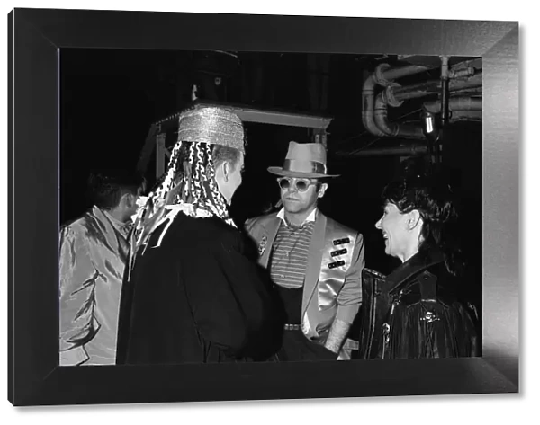 Singer Boy George with Elton John during the Culture Club concert at Wembley