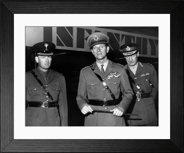 Framed Print : Prince Philip, Duke of Edinburgh talks to North West District GOC Major Dunbar Framed Print : Prince Philip, Duke of Edinburgh talks to North West District GOC Major Dunbar