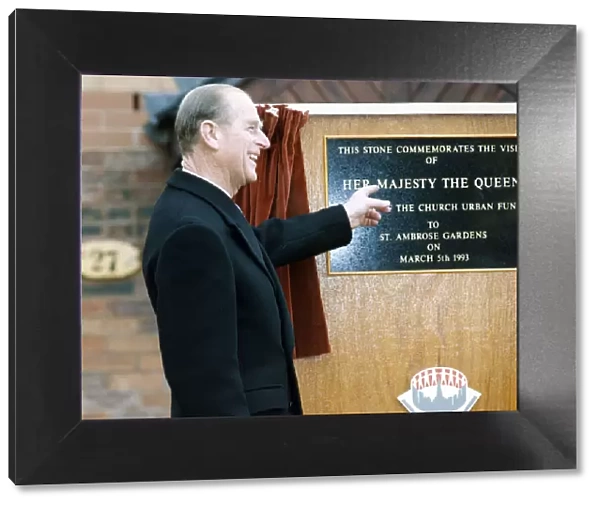 Prince Philip, Duke of Edinburgh visits Manchester. The plaque unveiled by the Duke at St