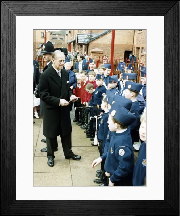 Framed Print : Prince Philip, Duke of Edinburgh visits Manchester. The Duke talks to Boys Brigade Framed Print : Prince Philip, Duke of Edinburgh visits Manchester. The Duke talks to Boys Brigade