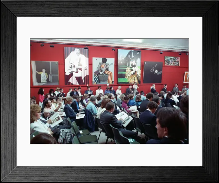 Framed Print : Sothebys auction of Elton John items. 6th September 1988 Framed Print : Sothebys auction of Elton John items. 6th September 1988