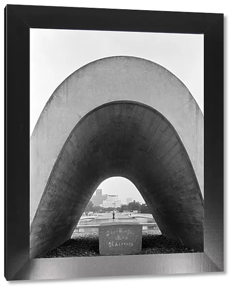 Hiroshima Victims Memorial Cenotaph, Peace Memorial Park, Hiroshima, Japan, August 1967