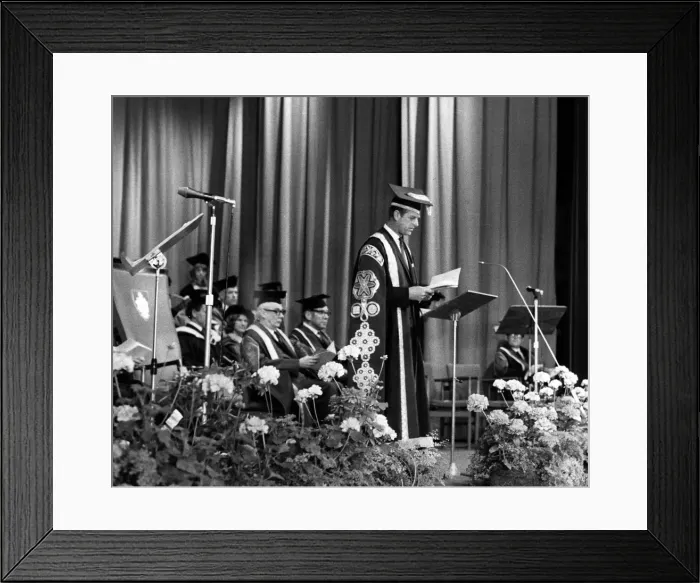 Framed Print : Prince Philip, Duke of Edinburgh at Salford University Degree day. 17th July 1971