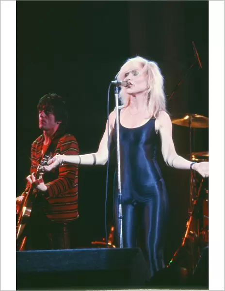 Debbie Harry, lead singer with the group Blondie, performing in Scotland. circa 1978