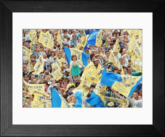 Framed Print : The Wimbledon Football Team, FA Cup Winners 1988 pictured during their victorious Framed Print : The Wimbledon Football Team, FA Cup Winners 1988 pictured during their victorious