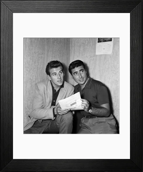 Framed Print : Rock and roll singer Vince Eager alongside his manager Larry Parnes. 20th August 1959 Framed Print : Rock and roll singer Vince Eager alongside his manager Larry Parnes. 20th August 1959