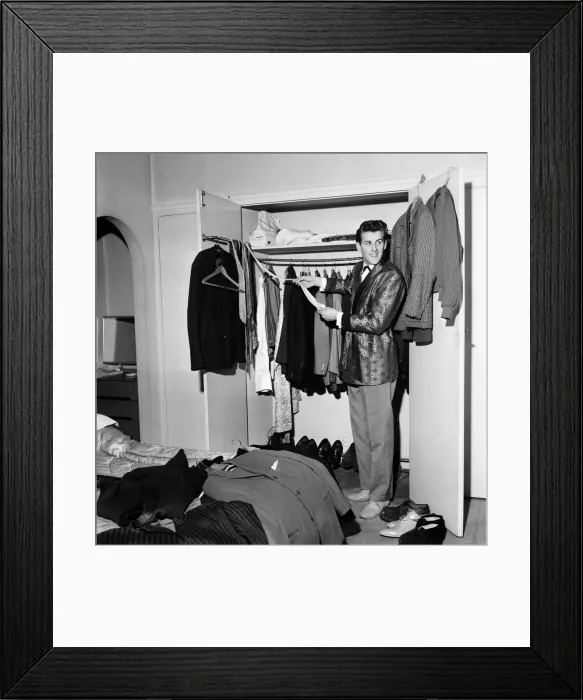 Framed Print : Rock and roll singer Vince Eager shows off his fabulous wardrobe. 5th April 1959 Framed Print : Rock and roll singer Vince Eager shows off his fabulous wardrobe. 5th April 1959