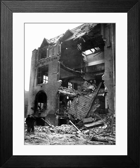 Framed Print : Engineering Laboratory of Liverpool University, severely damaged by a bomb during last Framed Print : Engineering Laboratory of Liverpool University, severely damaged by a bomb during last