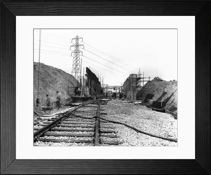 Framed Print : Railway sidings for the Halewood Ford factory are seen here under construction Framed Print : Railway sidings for the Halewood Ford factory are seen here under construction