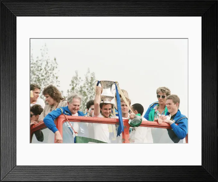 Framed Print : The Wimbledon Football Team, FA Cup Winners 1988 pictured during their victorious Framed Print : The Wimbledon Football Team, FA Cup Winners 1988 pictured during their victorious