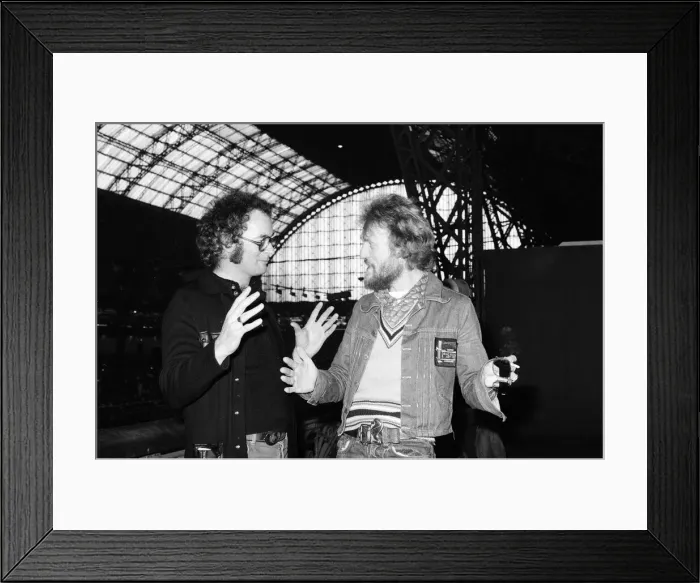 Framed Print : Ginger Baker (right), Drummer and founder of the rock band Cream, with Mel Bush Framed Print : Ginger Baker (right), Drummer and founder of the rock band Cream, with Mel Bush