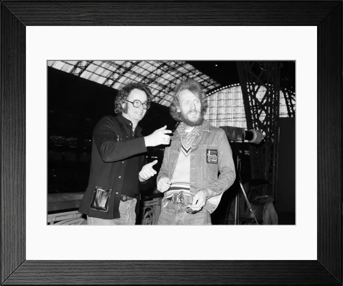 Framed Print : Ginger Baker (right), Drummer and founder of the rock band Cream, with Mel Bush Framed Print : Ginger Baker (right), Drummer and founder of the rock band Cream, with Mel Bush