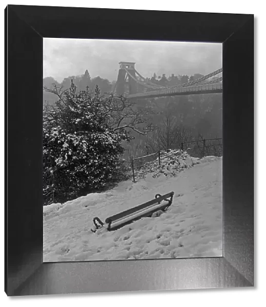 A snowy view of Clifton suspension bridge on New Years Day 1962. 1st January 1962
