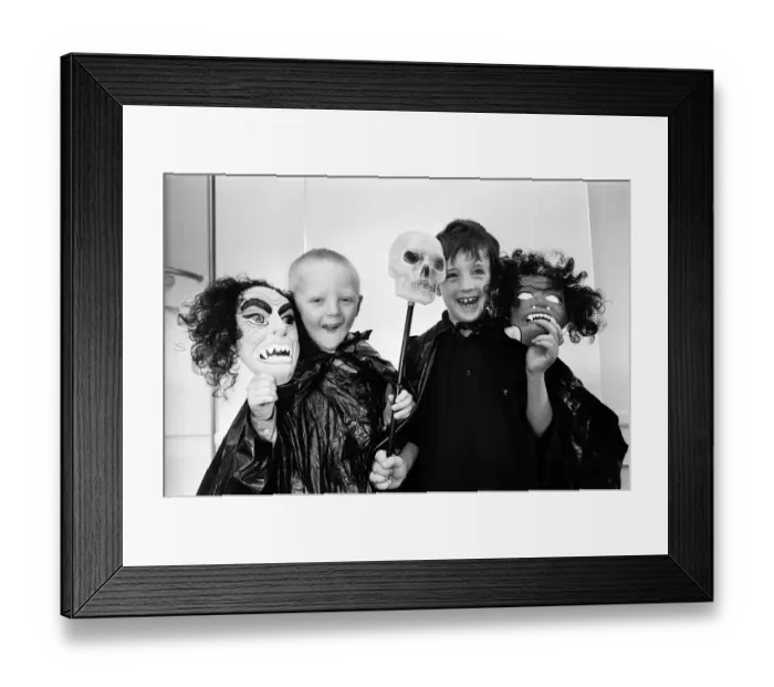 Framed Print : Children celebrating Halloween in Liverpool. Pictured, Lee Williams and Glen Styles