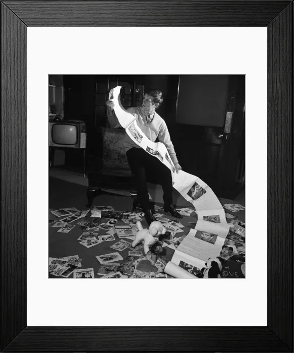 Framed Print : Actor and singer John Leyton with his birthday cards from his fan club Framed Print : Actor and singer John Leyton with his birthday cards from his fan club