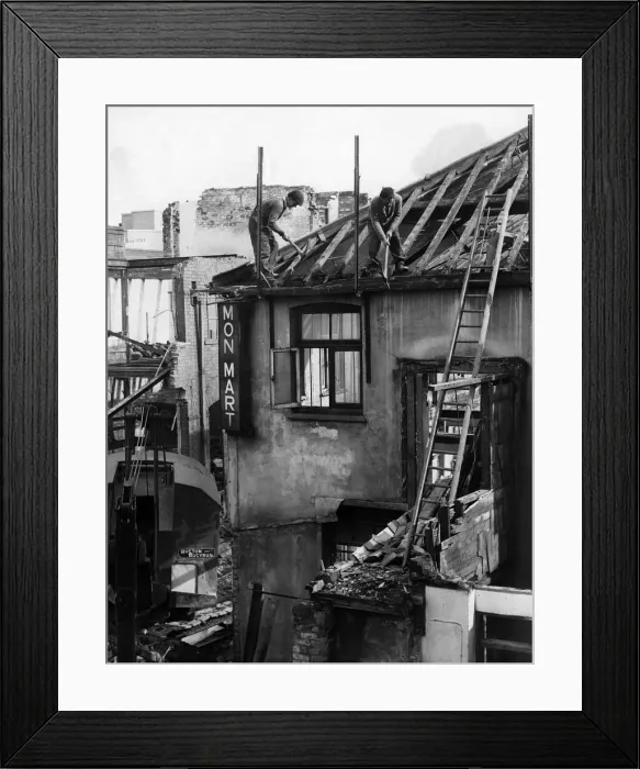 Framed Print : Workmen busy demolishing old property in Queen Street, Cardiff. 6th April 1960