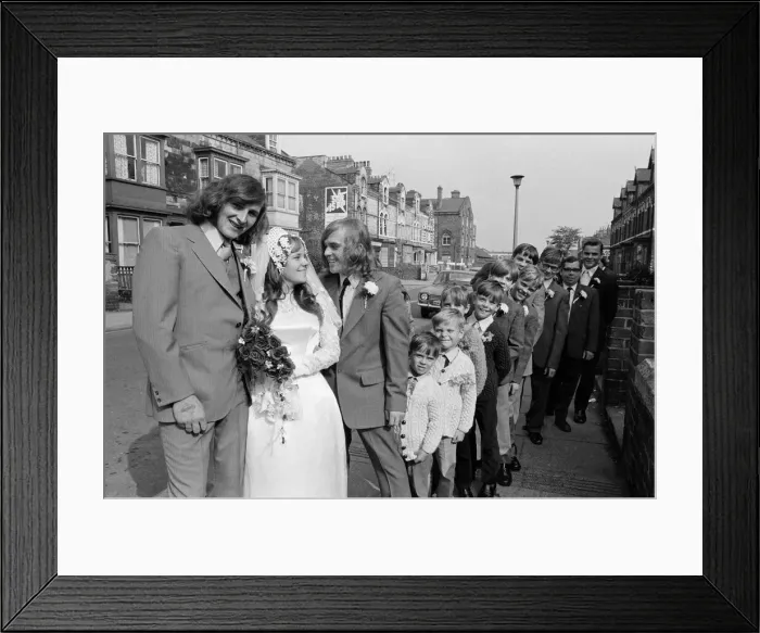 Framed Print : The wedding of Sylvia Cairnes and John Fitzpatrick. Ten brothers attend brides wedding