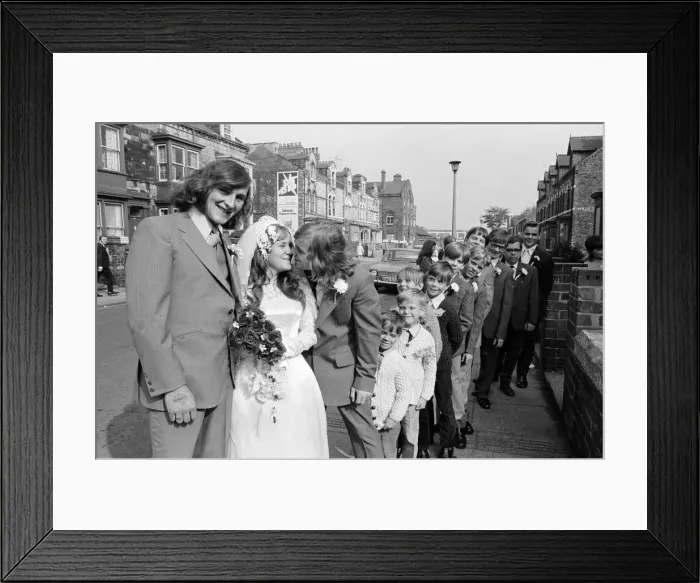 Framed Print : The wedding of Sylvia Cairnes and John Fitzpatrick. Ten brothers attend brides wedding