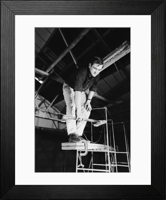 Framed Print : Thunderbird II takes off in Slough film studios during filming of the Thunderbirds series Framed Print : Thunderbird II takes off in Slough film studios during filming of the Thunderbirds series