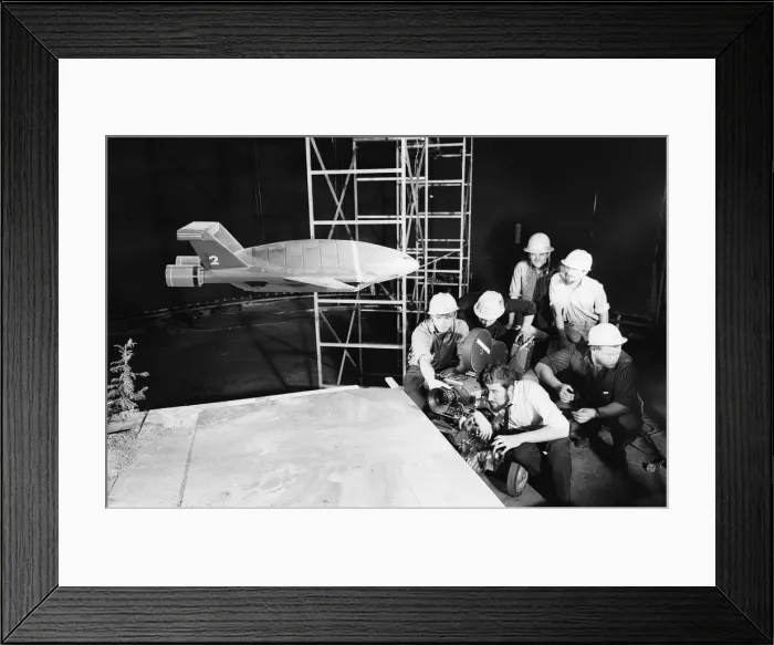 Framed Print : Thunderbird II takes off in Slough film studios during filming of the Thunderbirds series