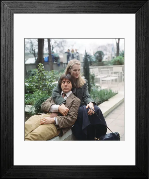 Framed Print : Actor Dustin Hoffman with actress Meryl Streep who star together in the film