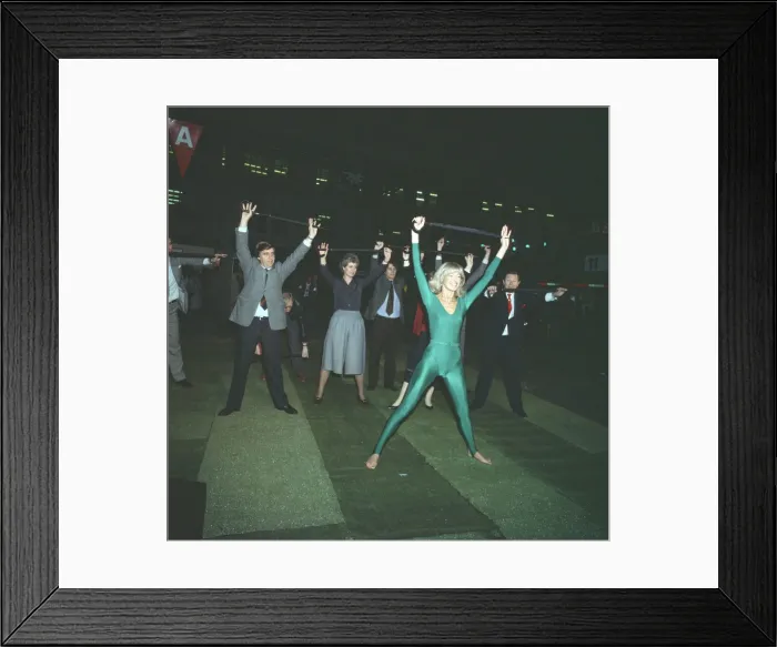 Framed Print : Diana Moran, keep fit expert, recruited 12 South London commuters at Waterloo Station Framed Print : Diana Moran, keep fit expert, recruited 12 South London commuters at Waterloo Station