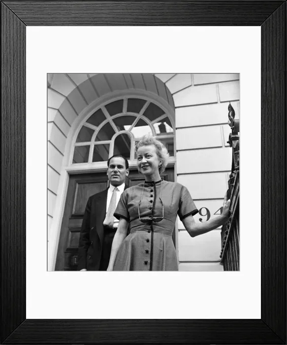 Framed Print : American impresario Anne Deere Wiman outside her home in Westminster with her solicit Mr Framed Print : American impresario Anne Deere Wiman outside her home in Westminster with her solicit Mr