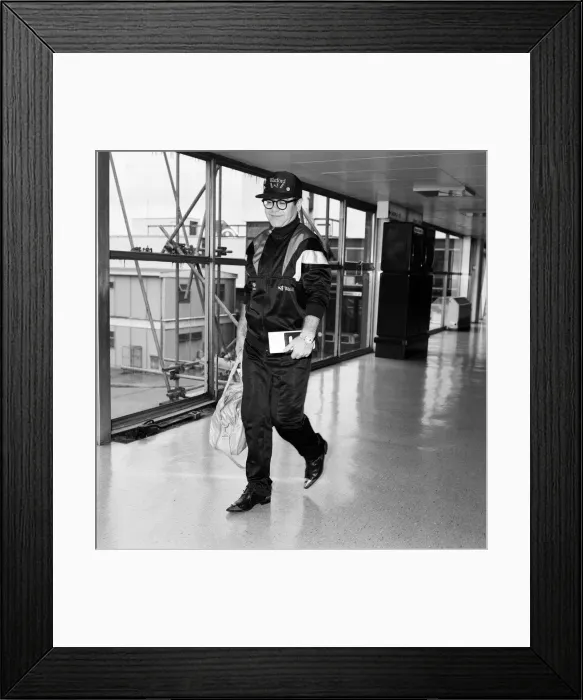 Framed Print : Elton John pictured at London Airport. 19th June 1987 Framed Print : Elton John pictured at London Airport. 19th June 1987