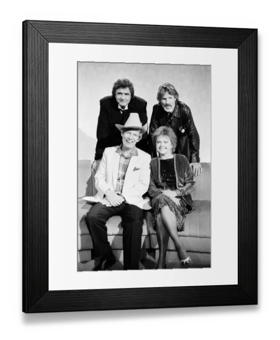 Framed Print : Derek Jameson, Johnny Cash, Kris Kristofferson and Billie Jo Spears appear on the Wogan