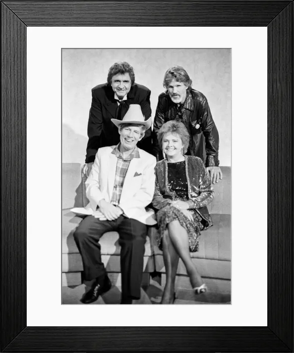 Framed Print : Derek Jameson, Johnny Cash, Kris Kristofferson and Billie Jo Spears appear on the Wogan