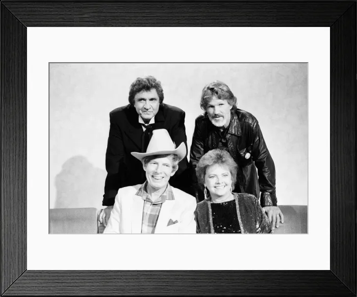 Framed Print : Derek Jameson, Johnny Cash, Kris Kristofferson and Billie Jo Spears appear on the Wogan