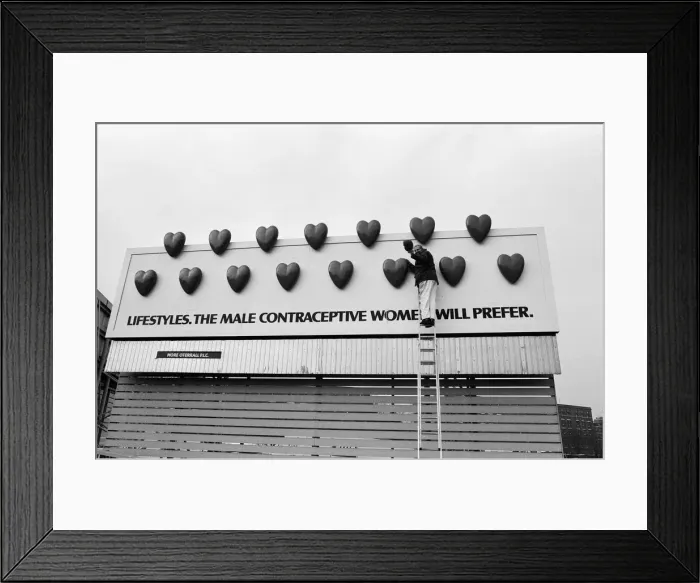 Framed Print : First ever superside'advertising hoarding for contraceptives Framed Print : First ever superside'advertising hoarding for contraceptives