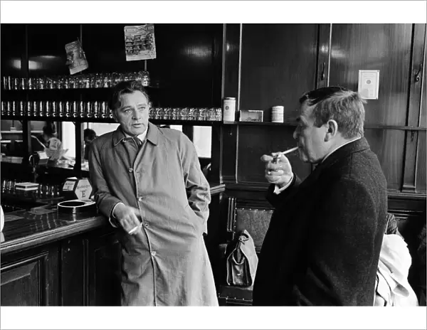 Actor Richard Burton pictured in a London pub during the filming of '